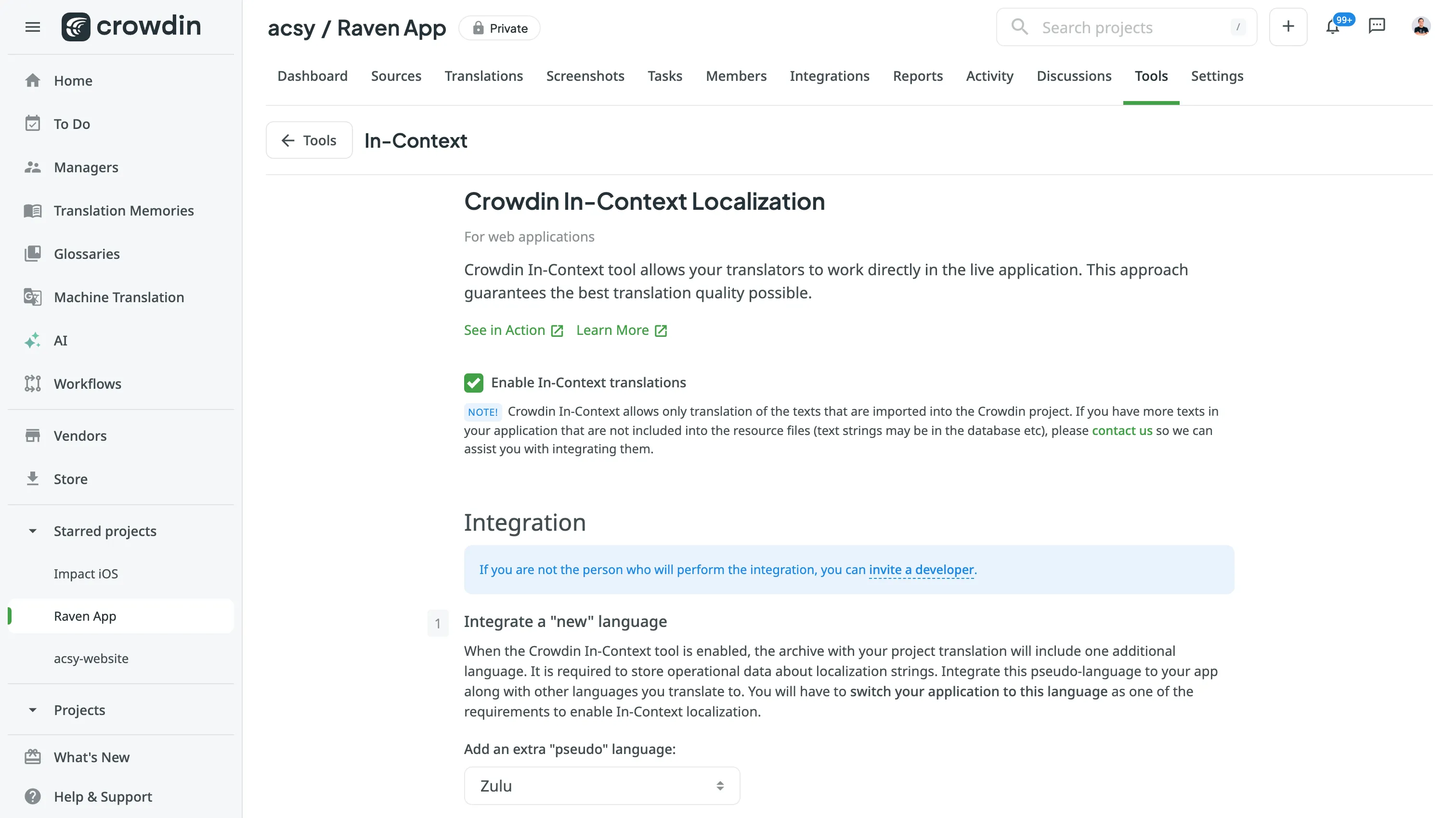 In-Context-Tab in Crowdin
